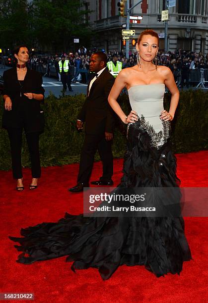 Actress Blake Lively attends the Costume Institute Gala for the "PUNK: Chaos to Couture" exhibition at the Metropolitan Museum of Art on May 6, 2013...