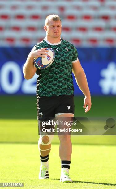 Dewi Lake, the Wales captain, looks on during the Wales training session ahead of their Rugby World Cup France 2023 match against Portugal at Stade...