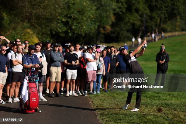 Hurly Long of Germany plays his second shot on the 4th hole on Day Two of the BMW PGA Championship at Wentworth Golf Club on September 15, 2023 in...