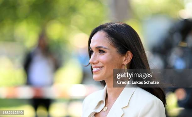 Meghan, Duchess of Sussex smiles during day six of the Invictus Games Düsseldorf 2023 on September 15, 2023 in Duesseldorf, Germany.