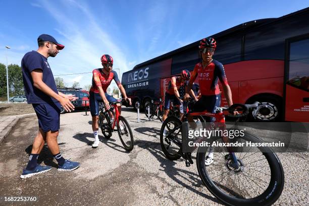 Filippo Ganna of Italy and Egan Bernal of Colombia and Team INEOS Grenadiers prior to the 78th Tour of Spain 2023, Stage 19 a 177.1km stage from La...