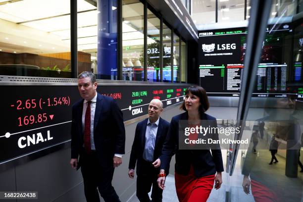 Labour leader Keir Starmer and Shadow Chancellor Rachel Reeves is accompanied by London Stock Exchange Group chief executive officer David Schwimmer...