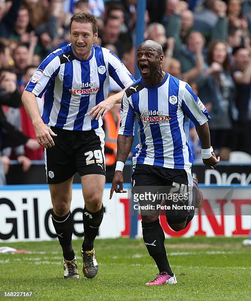 Leroy Lita of Sheffield Wednesday celebrates after scoring his sides 2nd goal as team mate Steve Howard looks on during the npower Championship match...