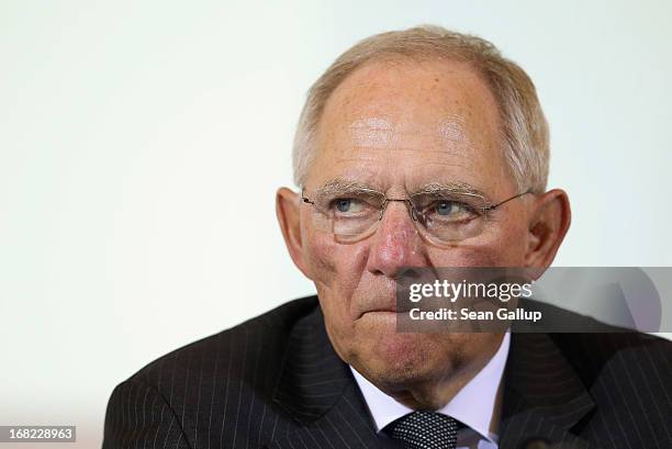 German Finance Minister Wolfgang Schaeuble speaks to the media following events marking the 25th anniversary of the Franco-German Finance and...