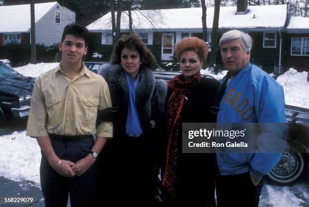 Model Jessica Hahn, mother Jessica Moylan, stepfather Edward Moylan and half-brother Danny Moylan on January 7, 1988 at Jessica and Edward Moyland in...