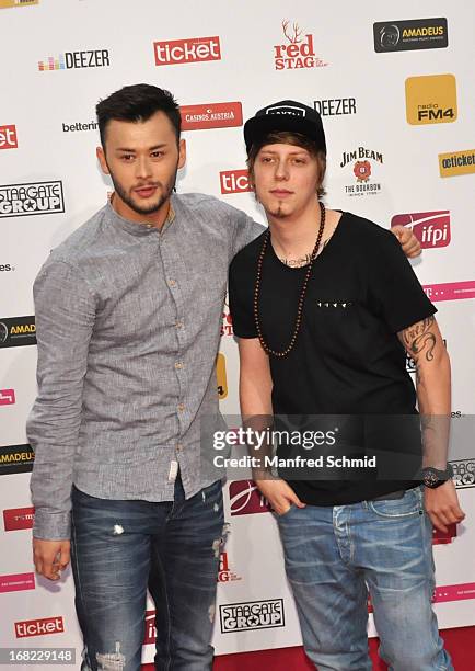 Lukas Ploechl and Manuel Hoffelner of Trackshittaz attend the Amadeus Austrian Music Award at Volkstheater on May 1, 2013 in Vienna, Austria.