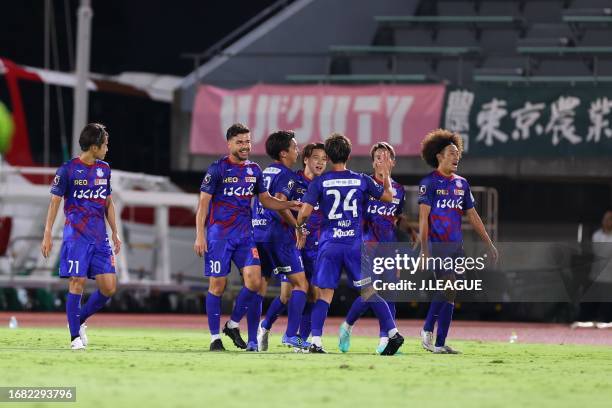 Jumma MIYAZAKI of Ventforet Kofu celebrates scoring his side's first goal during the J.LEAGUE Meiji Yasuda J2 35th Sec. Match between Ventforet Kofu...