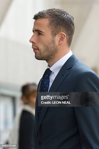 Bournemouth footballer Steve Cook arrives at the Old Bailey in central London, on May 7 on the first day of a retrial for alleged sexual assault....