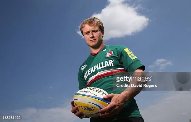 Mathew Tait, the Leicester Tigers fullback, poses during the Leicester Tigers media session held at the training ground on May 7, 2013 in Leicester,...