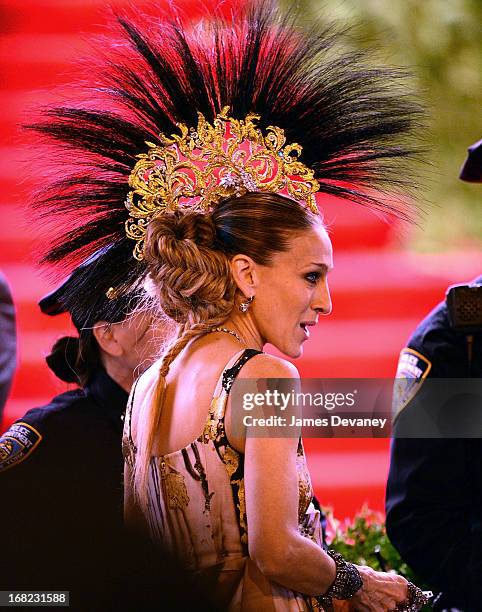 Sarah Jessica Parker departs the Costume Institute Gala for the "PUNK: Chaos to Couture" exhibition at the Metropolitan Museum of Art on May 6, 2013...