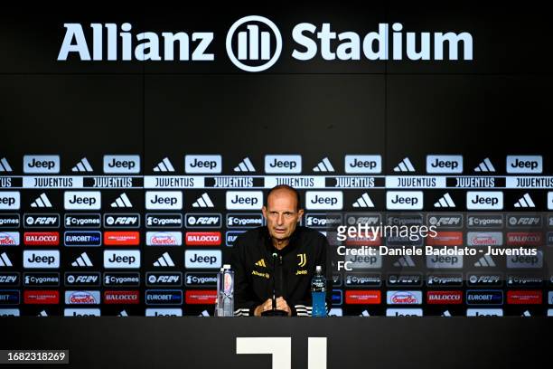 Massimiliano Allegri of Juventus press conference at Allianz Stadium on September 22, 2023 in Turin, Italy.