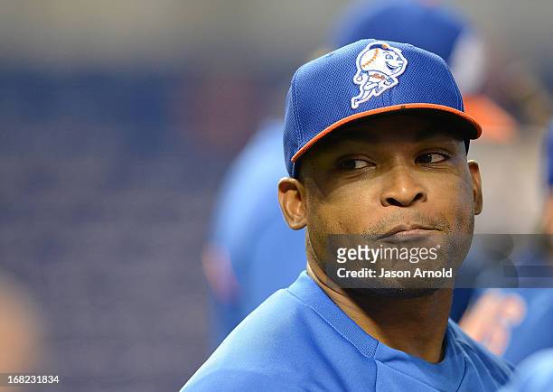 Marlon Byrd of the New York Mets looks on prior to a game against the Miami Marlins at Marlins Park on April 30, 2013 in Miami, Florida.