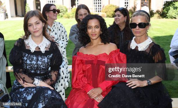 Amber Anderson, Anoushka Shankar and Laura Bailey attend the Bora Aksu show during London Fashion Week September 2023 at Goodenough College on...