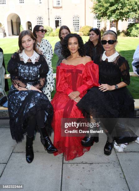 Amber Anderson, Anoushka Shankar and Laura Bailey attend the Bora Aksu show during London Fashion Week September 2023 at Goodenough College on...