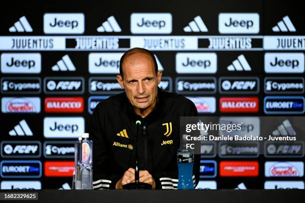 Massimiliano Allegri of Juventus press conference at Allianz Stadium on September 22, 2023 in Turin, Italy.