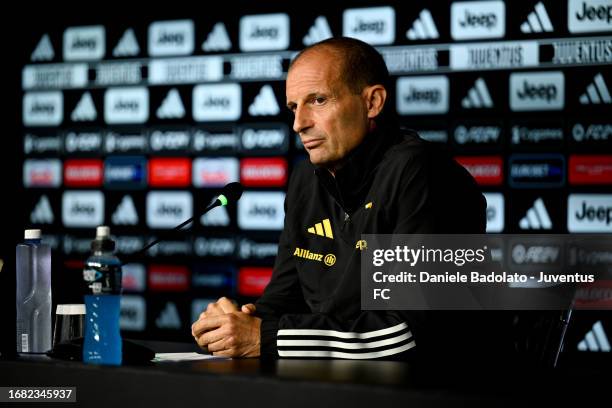 Massimiliano Allegri of Juventus press conference at Allianz Stadium on September 22, 2023 in Turin, Italy.