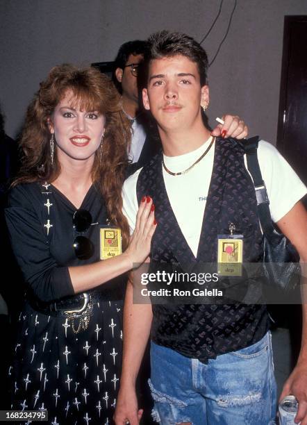 Model Jessica Hahn and half-brother Danny Moylan attend the Sixth Annual MTV Video Music Awards on September 6, 1989 at the Universal Amphitheatre in...