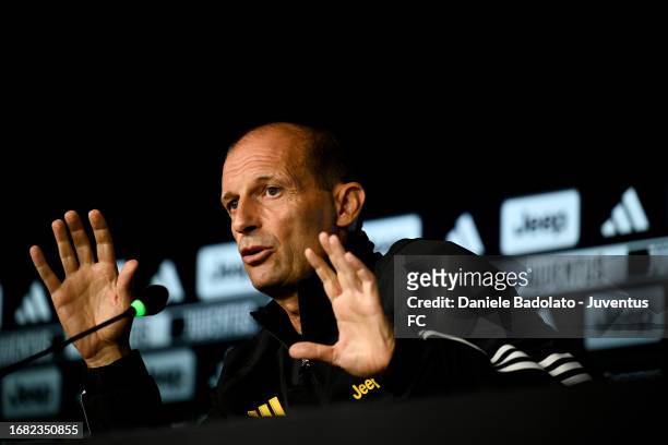 Massimiliano Allegri of Juventus press conference at Allianz Stadium on September 22, 2023 in Turin, Italy.