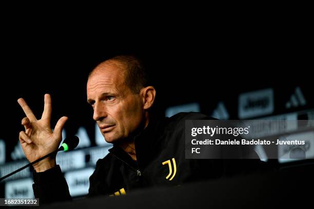 Massimiliano Allegri of Juventus press conference at Allianz Stadium on September 22, 2023 in Turin, Italy.