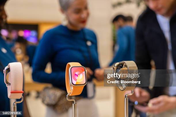 New Apple Watch Series 9 watches on display at the Apple Inc. Store on Regent Street in London, UK, on Friday, Sept. 22, 2023. Apple's latest iPhones...