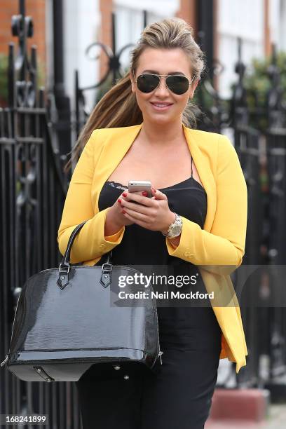 Lauren Goodger is spotted arriving at the Tatiana Hair Extensions salon ahead of her 'Lauren's Way' launch tomorrow on May 7, 2013 in London, England.