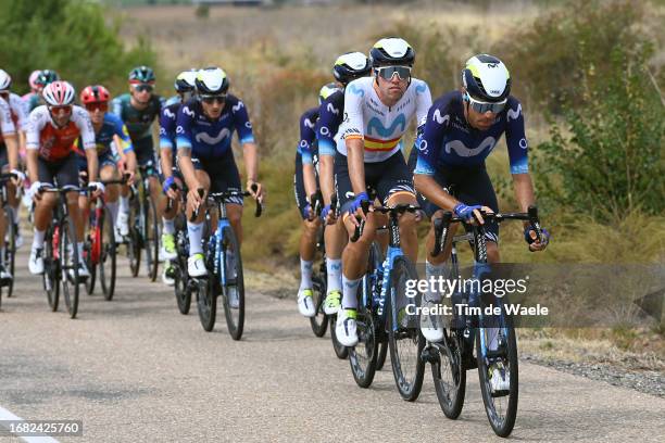 Oier Lazkano Lopez of Spain and Imanol Erviti of Spain and Movistar Team compete during the 78th Tour of Spain 2023, Stage 19 a 177.1km stage from La...