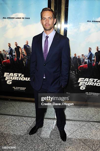 Paul Walker attends the world premiere of 'Fast And Furious 6' at The Empire Leicester Square on May 7, 2013 in London, England.