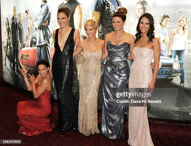 Michelle Rodriguez, Gal Gadot, Elsa Pataky, Gina Carano and Jordana Brewster attend the World Premiere of 'Fast & Furious 6' at Empire Leicester...