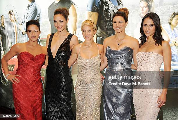 Michelle Rodriguez, Gal Gadot, Elsa Pataky, Gina Carano and Jordana Brewster attend the World Premiere of 'Fast & Furious 6' at Empire Leicester...