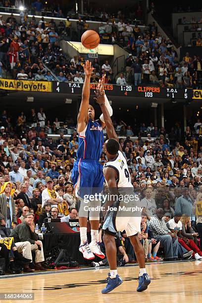 Caron Butler of the Los Angeles Clippers shoots against Tony Allen of the Memphis Grizzlies in Game Six of the Western Conference Quarterfinals...