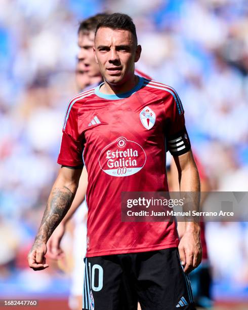 Iago Aspas of RC Celta looks on during the LaLiga EA Sports match between Real Sociedad and Celta Vigo at Reale Arena on August 19, 2023 in San...