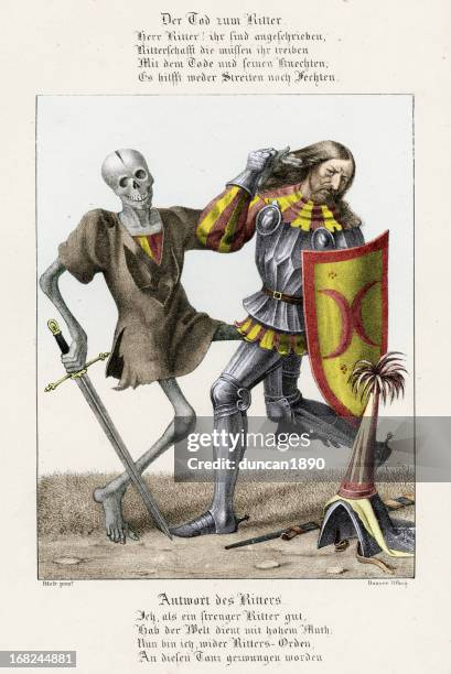 dance of death - the knight - grim reaper stock illustrations