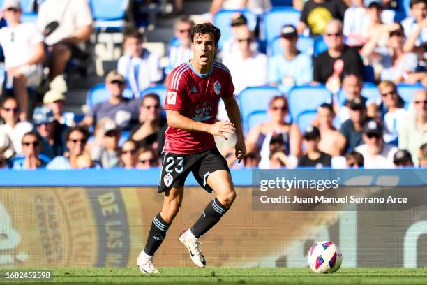 Manu Sanchez of RC Celta in action during the LaLiga EA Sports match between Real Sociedad and Celta Vigo at Reale Arena on August 19, 2023 in San...