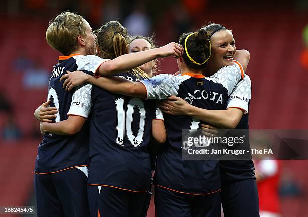 Amanda Da Costa of Liverpool Ladies celebrates her goal with team mates during the FA WSL Continental Cup match between Arsenal Ladies FC and...
