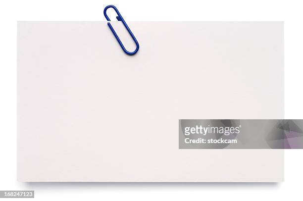 branco em branco cartão indexado - paperclip imagens e fotografias de stock