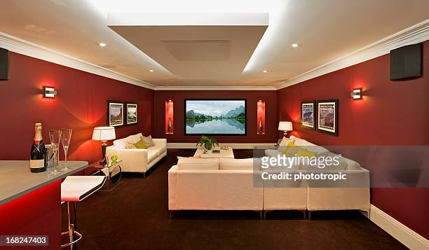 home cinema room - basement stock pictures, royalty-free photos & images