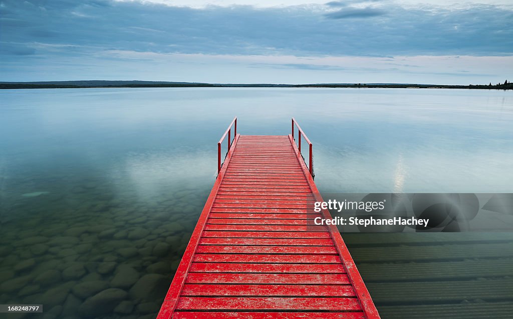 Red Dock with moody sky