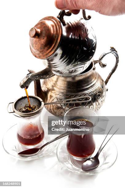 serving turkish tea - silver teapot stock pictures, royalty-free photos & images