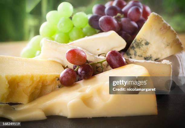 cheese platter - red grapes stock pictures, royalty-free photos & images