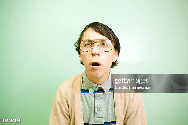 confused nerd guy - ugliness stock pictures, royalty-free photos & images