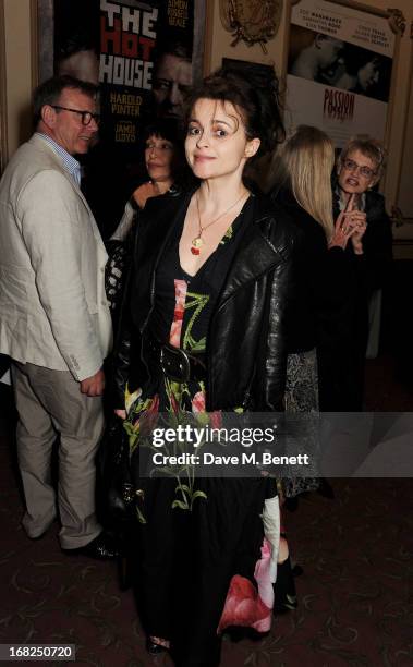 Helena Bonham Carter poses in the foyer following the press night performance of 'Passion Play' at the Duke Of York’s Theatre on May 7, 2013 in...