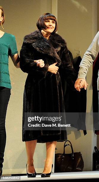Cast member Annabel Scholey bows at the curtain call during the press night performance of 'Passion Play' at the Duke Of York’s Theatre on May 7,...
