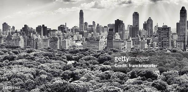new york city skyline from an office in a skyscraper - new york black and white stock pictures, royalty-free photos & images