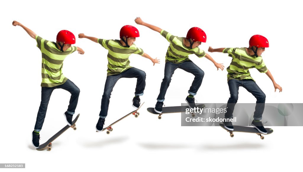 Boy Skateboarding on a White Background