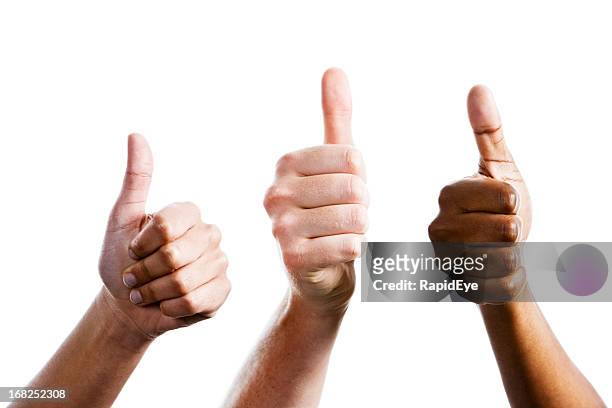 three female hands give joint thumbs up - thumbs up stock pictures, royalty-free photos & images