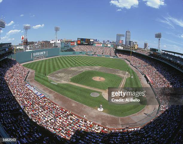 General view of the baseball diamond taken during the All-Star Game at Fenway Park on June 20,1999 in Boston, Massachusetts.
