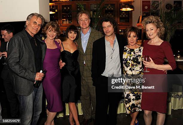Cast members Oliver Cotton, Samantha Bond, Annabel Scholey, Owen Teale, director David Leveaux, Zoe Wanamaker and Sian Thomas attend an after party...
