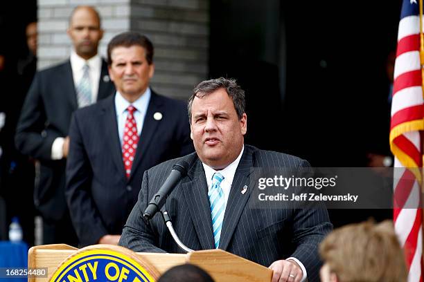 New Jersey Gov. Chris Christie appears at a groundbreaking ceremony at Essex County Community College on May 7, 2013 in Newark, New Jersey. Christie...