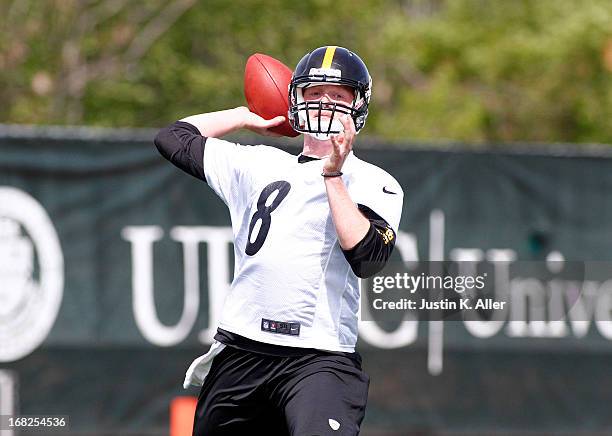 Caleb Terbush of the Pittsburgh Steelers participates in drills during Rookie Camp on May 3, 2013 at UPMC Sports Complex in Pittsburgh, Pennsylvania.