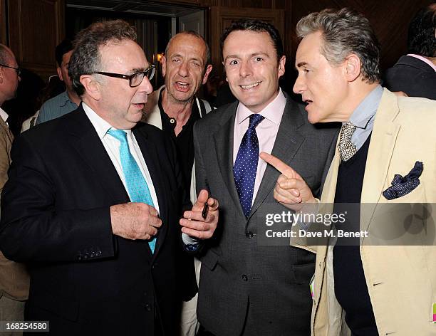Peter Rosengard, Arthur Smith, guest and Peter York attend a book launch party for 'Talking To Strangers: The Adventures Of A Life Insurance...